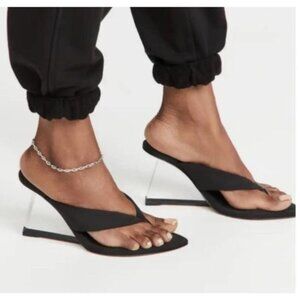 Good American Lucite Heel Wedge Sandals Shoes Black 7